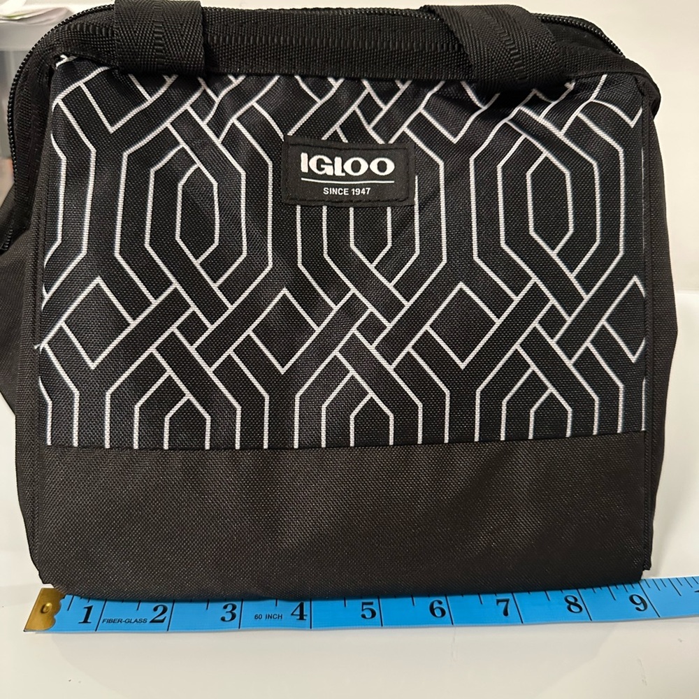 Igloo Insulated Lunch Bag Black Geometric Print Thermal Cooler Tote - Picture 5 of 16